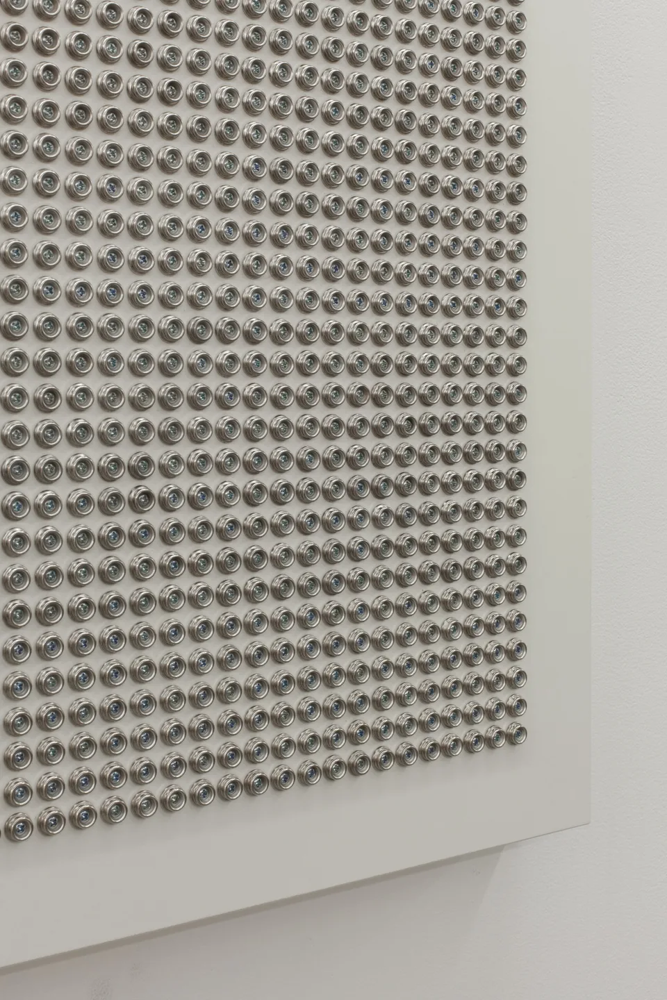 Oblique detail of a panel covered with small metallic domes