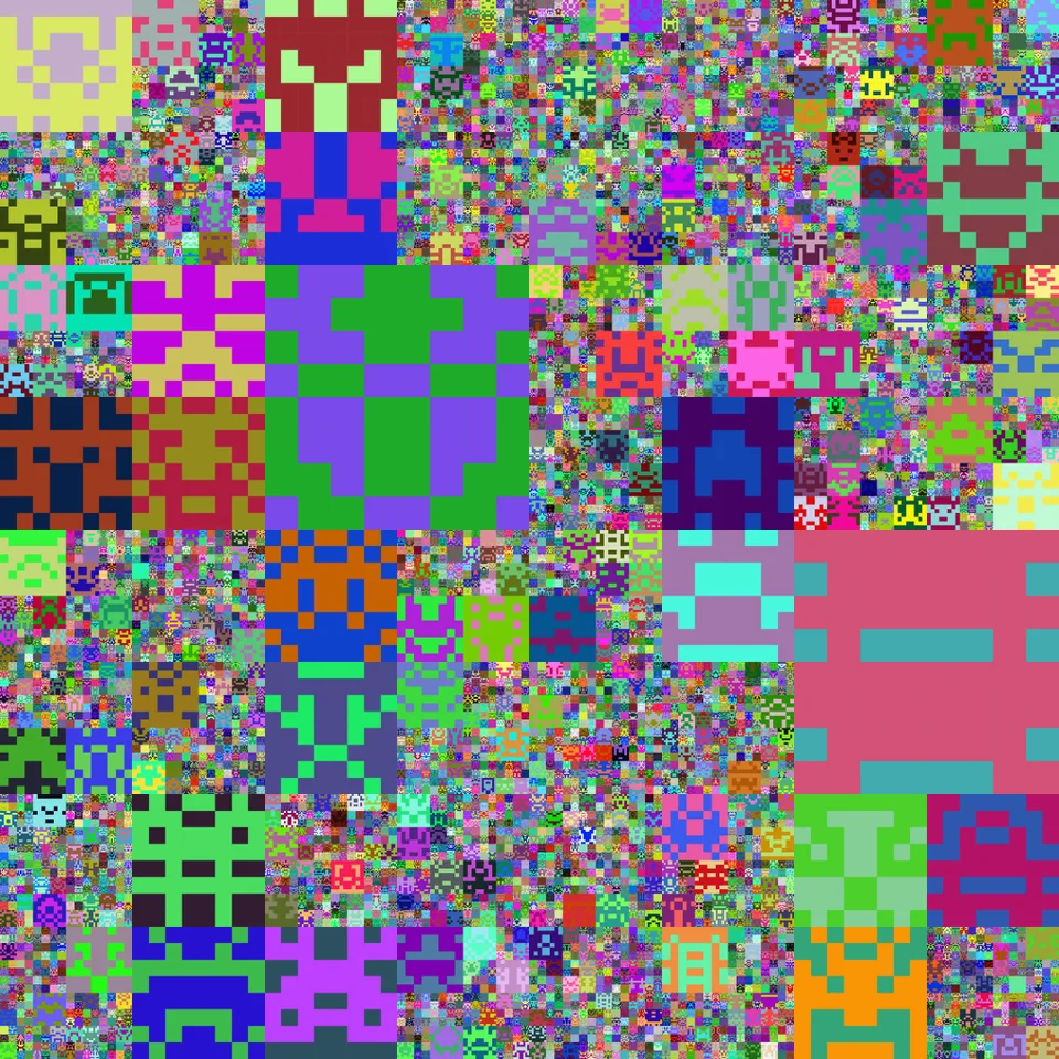 Multicolored squares form a dense mosaic pattern generated in CiAo
