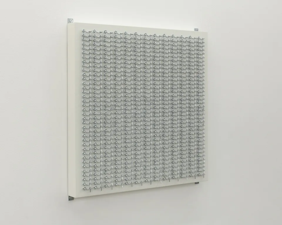 Small metal hooks arranged in a dense grid