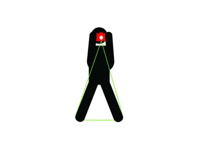 Diagram of a photographer stabilizing a camera with a cord running down to the feet