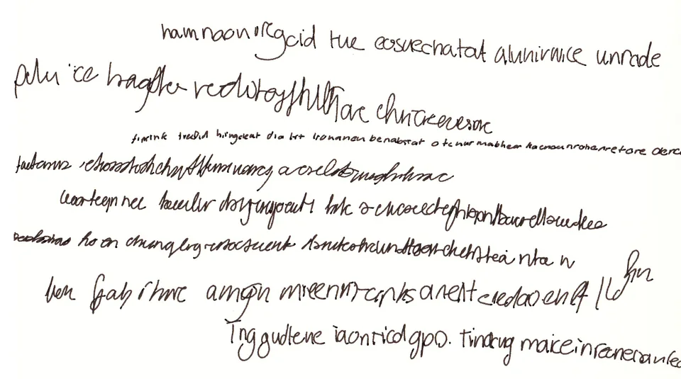 Rows of machine-generated handwriting in black ink